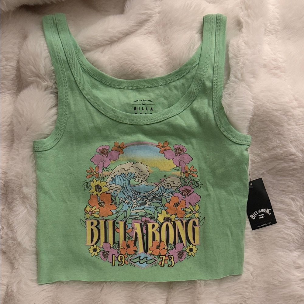 Billabong Mint Green Floral Wave Tank